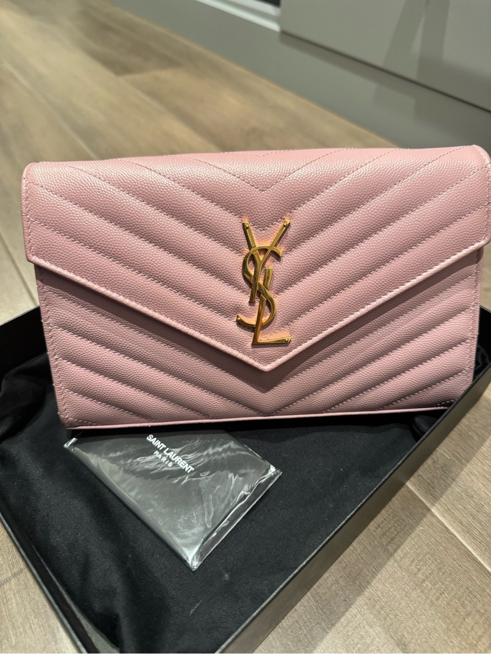 Saint Laurent Pink Wallet on chain in tender pink